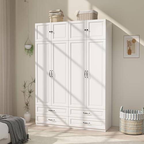LABROSKIA Armoire Wardrobe Closet with Doors: 89' Extra Tall White Wardrobe with Storage on Top...
