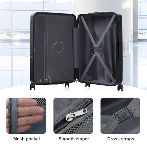Image of 6 Pcs ABS Hardshell Luggage Set Spinner Wheel Suitcase Suitcase All Black