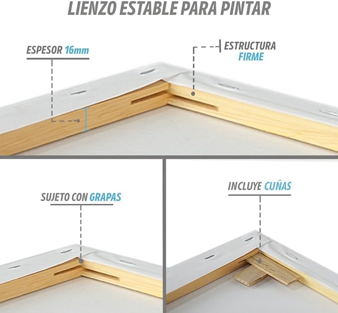 CHELY INTERMARKET MOD560 Lienzos Para Pintar 60X120 CM Pack 4 Unidades Bastidor Madera 16 MM Algodón Blanco Preimprimado Profesional Para Acrílico Óleo Manualidades Bellas Artes Artistas Aficionados