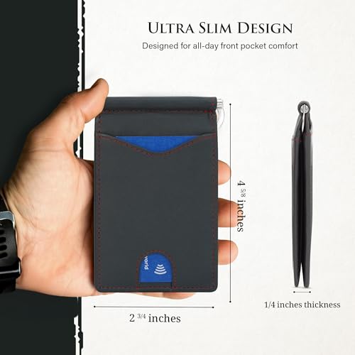 Image of ROGUE WALLET Genuine Leather Minimalist Wallets - RFID Blocking with Money Clip - Interior & Exterior Card Pockets & More - Gift for Men (Gray)
