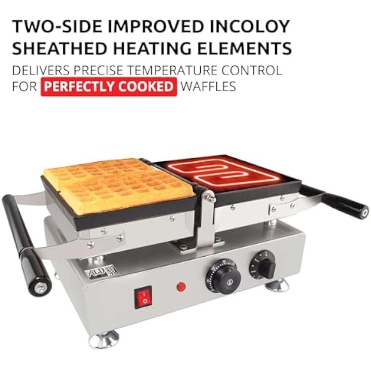 ALDKitchen Belgian Waffle Maker Thick with Removable Plates | Swing Type Belgian Waffle Iron | 2 Square-Shaped Waffles | 110V