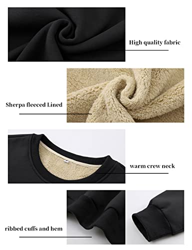 Rxozrxoz Men's Warm Crewneck Sherpa Lined Fleece Winter Pullover Sweatshirt Daily Casual Outdoor Activities(Black-M) #TOP2