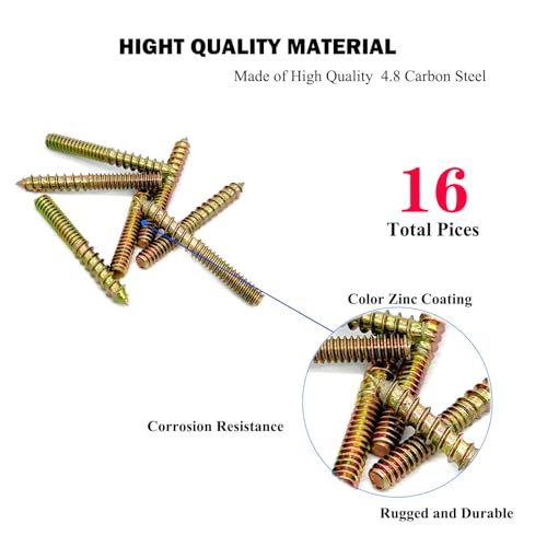 Image of 16 Pack 3 /16-24x 1-1 /2 Inch Hanger Bolts Double Headed Bolts for Furniture Screws 38.1mm Length