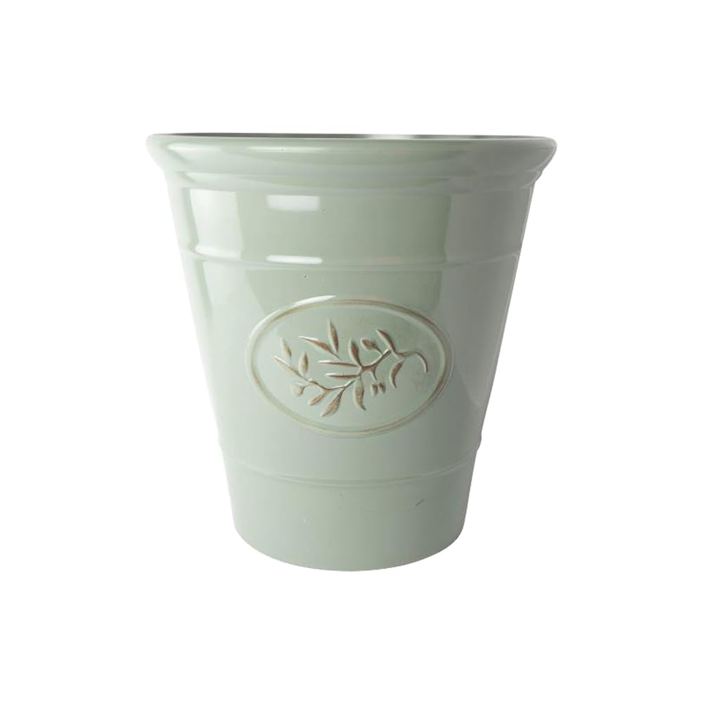 Shopior Green Classic Olive Plastic Planter For Gardening – Outdoor & Indoor Flowers Pot With Glossy Finish | Weatherproof Plant Pot With Drainage Holes – Flower Pots For Gardens & Balconies (, 23Cm-Pack 1)