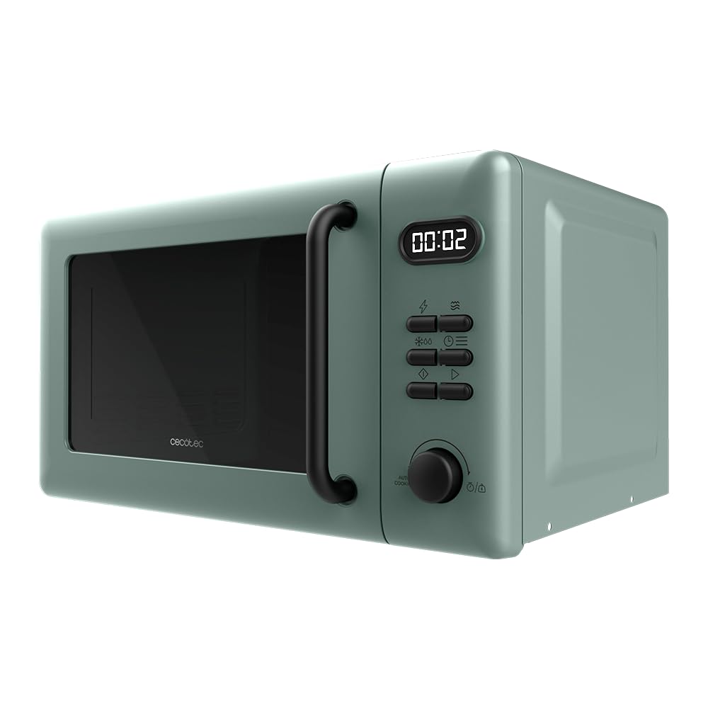 Cecotec Microondas Digital con Grill de 20L Proclean 5110 Green. 700W en 6 Niveles y Grilll de 800W, Modo Descongelación, Señal Fin de Cocción, Lámpara Interior, Temporizador 30mins, Diseño en Verde