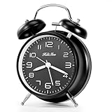 Hdisha Loud Alarm Clock for Heavy Sleepers, 6 inch Battery Operated Twin Bell Alarm Clock with Night Light & Snooze, Silent Non Ticking Analog Small Clock Decor for Bedroom, Bedside, Living Room