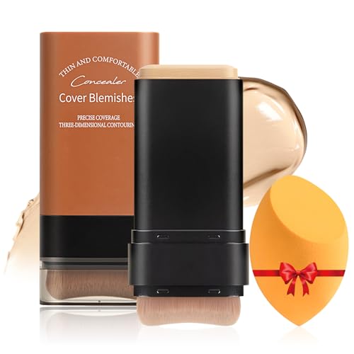 Full Coverage Foundation Stick with Contour Brush, Water Resistant &
