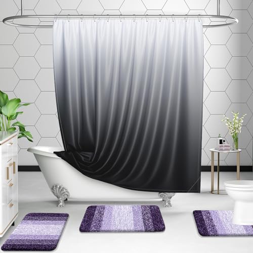 OLANLY Bathroom Rug Set 2 Piece, Soft Absorbent Microfiber Bath Rug Set, Non-Slip, Machine Wash Dry, Plush Shaggy Bath Mats for Bathroom (47"x20"+24"x16", Violet)