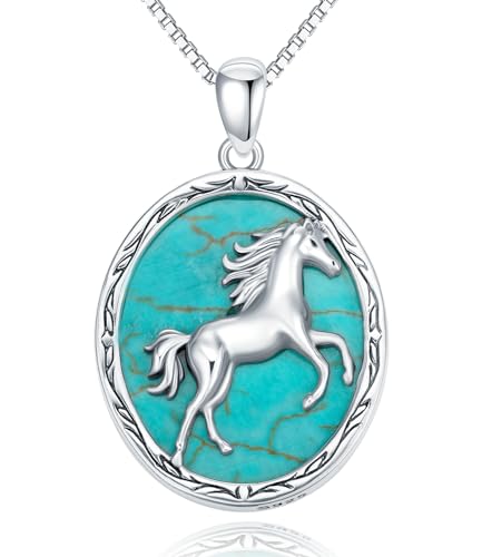 Genuine Turquoise Horse Necklace, Sterling Silver Native American Boho Western Pendant Jewelry Birthdays Gift for Women
