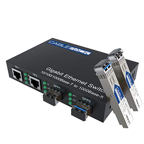 Cablerack Gigabit Media Converter Multimode To Singlemode All-In-One (3 Configurations) Fiber Switch With Dual 10/100/1000M Ethernet Ports (1 Pack) #TOP1
