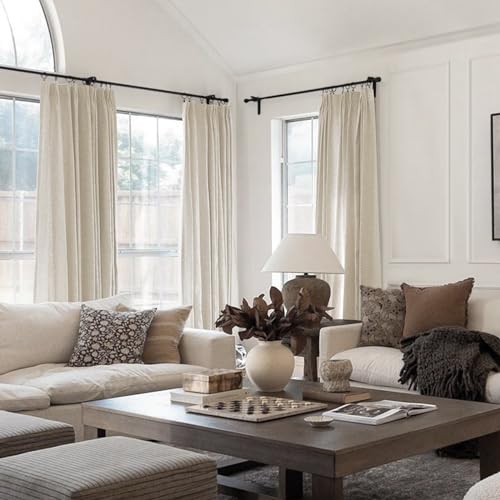 Image of TWOPAGES Linen Cotton Double Layer Curtain 96 Inches Long Light Filtering Pinch Pleated Drape for Living Room Bedroom Soft Curtain for Traverse Rod, 26Wx96L Inches, Birch, 1 Panel