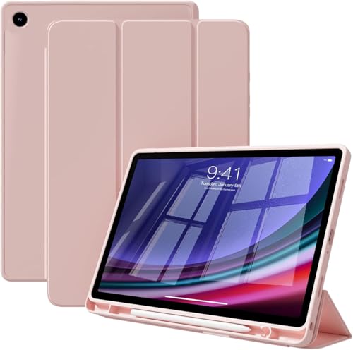 YRH Case for Samsung Galaxy Tab A11 2025 8.7 inch with Pen Holder Auto Sleep/Wake Adjustablet Stand Soft TPU Protective Tablet Cover (Pink)
