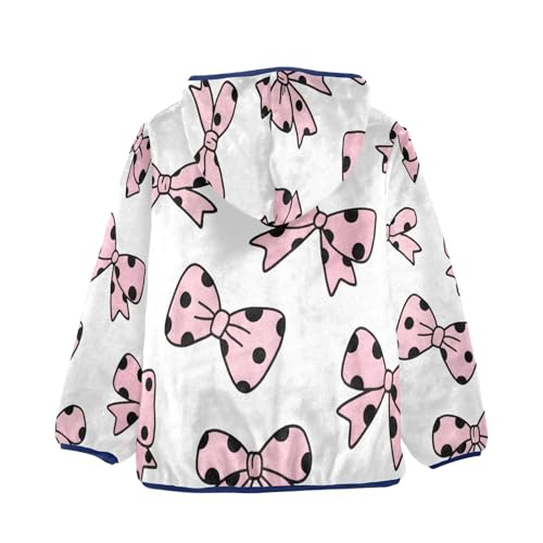 Pink Bows with Black Polka Toddler Fleece Jacket Girl Boys Hooded Fleece Jacket Coat Warm Outwear Zip-up 3-10T2