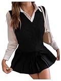 SweatyRocks Women's Sweater Vest V Neck Slim Fit Sleeveless Cable Knit Tops Black Small