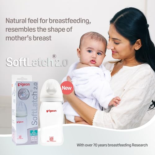 Image of Pigeon Wide Neck SoftLatch 2.0 PP Baby Feeding Bottle, Anti-Colic, BPA Free, Easy Latch-On Nipple, Ideal for Newborns and Infants, Durable, Leak-Proof Design - 240ml