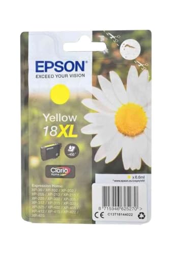 Epson 18XL Pâquerette Jaune, Cartouche d'encre d'origine XL Haute capacité, XP-30 XP-102 XP-202 XP-212 XP-215 XP-225 XP-302 XP-305 XP-312 XP-315 XP-322...