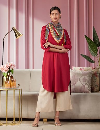 Image of BIBA Women Rayon Straight Solid Suit Set