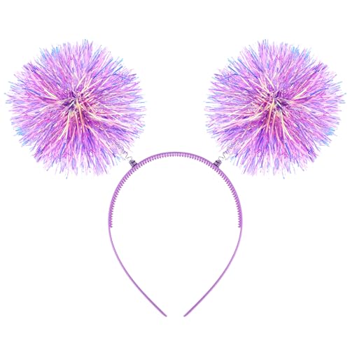 WLLHYF Foil Strips Pom Pom Headband Tinsel Fashion Headband Fluffy Ball Hair Loop Cosplay Hair Accessories for Women Girls Christmas Party Birthday