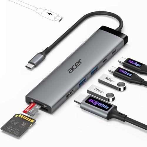 Acer 8 in 1 USB C Hub 10Gbps, USBC to HDMI Adapter 4K@60Hz, 2&times;USB-C 3.2, 2&times;USB A 3.0 Data...
