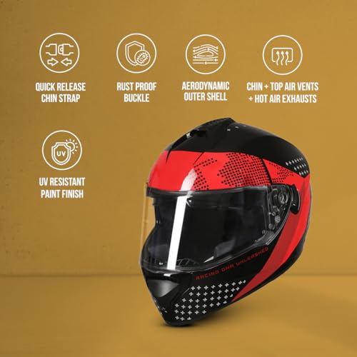 Image of TVS Racing Phantom Series Full Face Dual Visor Helmet for Men | Premium Bike Helmets with ABS Shell, UV Paint | Quick Release System | Aerodynamic Design | DOT & ISI Certified