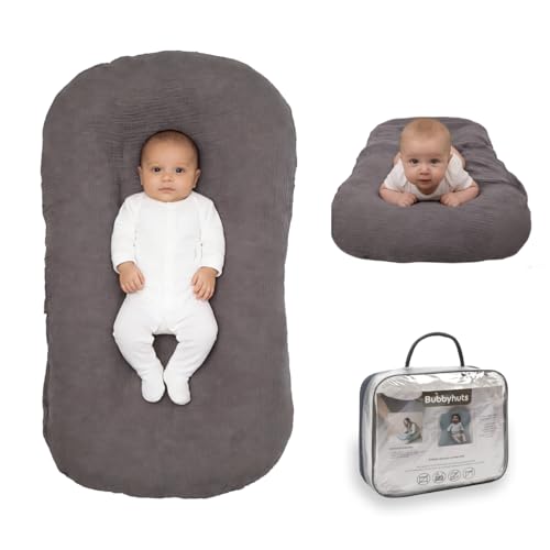 Bubbyhuts Infant Support Cushion - Baby Support Cushion for Newborn 0-24 Months Muslin CoverPortable Breathable & Soft Tummy Time Mat for Home and Travel - Grey