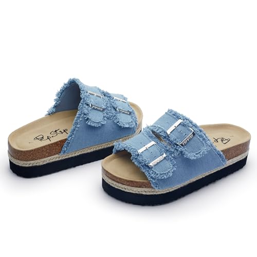 Image of PepStep Slide Sandals for Women with Soft Cork Footbed and Strap, Ladies Fashion Platform Slide Sandals Comfortable Slip On Style