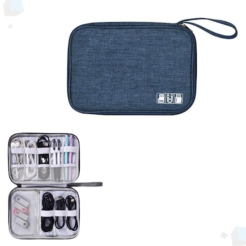 Bolsa Organizadora Estojo Para Cabos E Acessórios Eletrônicos (Azul)