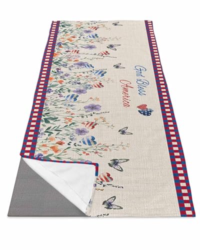 Yoga Mat Towel,4th of July Flower Butterfly on Vintage Linen Non Slip Sweat Absorbent Hot Yoga Towels with Corner Pockets,American Flag Theme Soft Microfiber Towel for Pilates Bikram 74