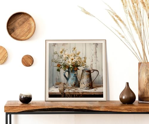 LAIART Framed canvas wall art,vintage rustic wall decor,flower pictures 12x12 in by LAIART - Used condition - Image 2