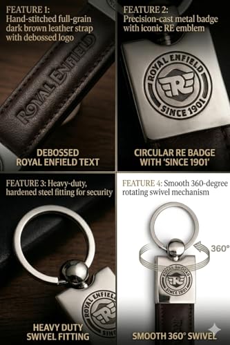 Image of Leather Strap Keychain, Embossed Logo Design, Durable Premium Key Ring for Bike Lovers & Gift Use