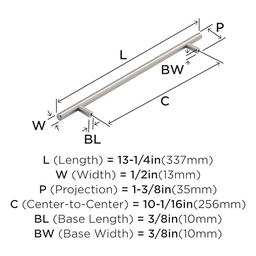Image of Amerock 10-1 /16 inch Bar Pulls Satin Nickel Drawer Pull | 10-1 /16 inch (256mm) Center-to-Center Mounting Distance and 13-1 /4 inch Overall Length, Durable Carbon Steel Cabinet Hardware