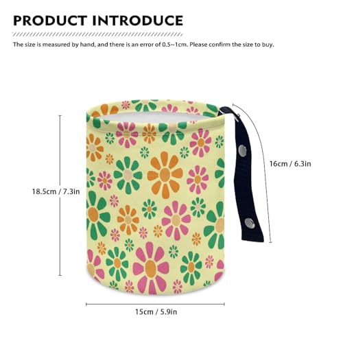 Image of Colorful Hippie Flower Car Trash Bin Garbage Can Foldable Rubbish Bin Basket Bag Portable Cup Holder Organizer with Strap Universal Storage Bag Box for Fit Most Cars, SUVs, Trucks