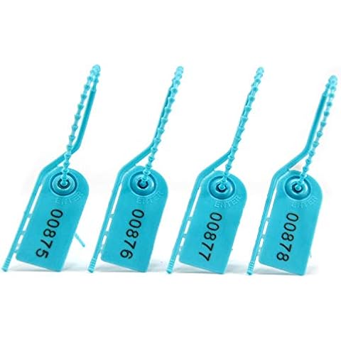 100 X Blue Secure Anti-Tamper Tags Numbered Security Seal Pull Ties 210mm Cover