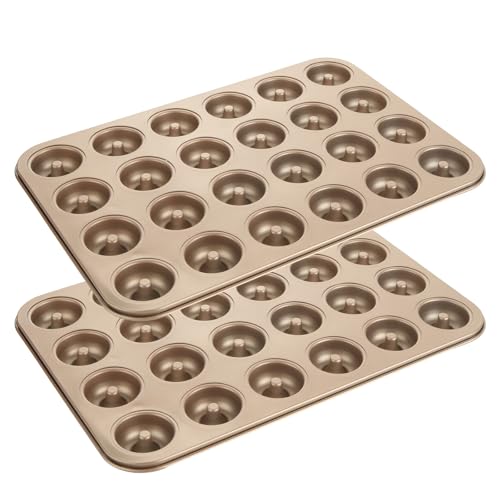 2 Pack Mini Donut Pan for Baking Nonstick 24-Cavity Carbon Steel ...