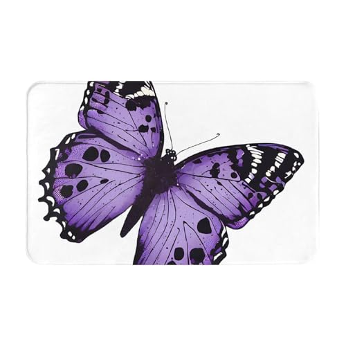 Cute Purple Butterfly Print Living Room Bathroom Kitchen Anti Slip and Absorbent Carpet, Indoor Entrance Door Muddy Floor Mat, Ultra Soft Washable Carpet 21x31.5 Inches