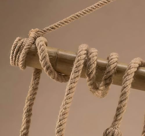 Image of Rustic Jute Rope Hanging Light with Wooden Beam 6 Light Pendant Ceiling Lamp Farmhouse Hanging Light for (Bulb not Included), Pack of 2