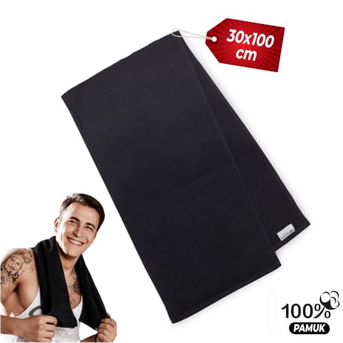 Pamuk Sporcu Havlusu 30x100 cm, İnce Uzun Pamuklu Fitness Havlusu, Spor Salonu, Gym, Koşu ve Antrenman için Ter Havlusu, Spor Havlusu (1 Adet)