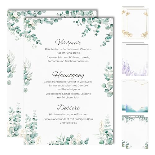 15 Blanko Menükarten für Speisekarten und Getränkekarten für die Hochzeit, Geburtstag, Konfirmation (Eukalyptus 3) 15 Blanko Menükarten für Speisekarten und Getränkekarten für die Hochzeit, Geburtstag, Konfirmation (Eukalyptus 3)