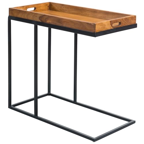 WOHNLING Mesa Auxiliar WL5.667 Sheesham Madera 70x65x34 cm con Estructura de Metal | Bandeja de TV de diseño Bandeja Bandeja Sala de Estar | Mesa de Servicio de Palisandro pequeña Madera Natural
