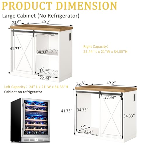 Image of 49.2 inch Coffee Bar Cabinet with Mini Fridge Space, Farmhouse Wine Bar Cabinet with Barn Doors, Fridge Cabinet with Power Outlet, Wine Rack, Glass Holder for Kitchen Dining Room Living Room (White)