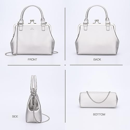 Image of GM LIKKIE Kiss Lock Purses and Handbags, Vintage PU Leather Clutch Purses for Women, Top Handle Evening Handbag