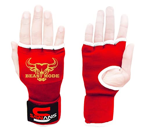 Guantes interiores de gel de boxeo, guantes acolchados, correas largas para la muñeca, vendas de artes marciales para artes marciales, vendajes de entrenamiento Muay Thai (S/M, rojo/blanco) Cover