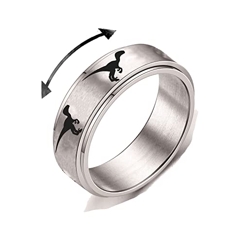 Inenimartj Dinosaur Fidget Rings For Women Men Stainless Steel Spinner Ring Dinosaur Anxiety Ring Jurassic Dinosaurs Anxiety Spinning Ring For Teen Girls Boys  cover