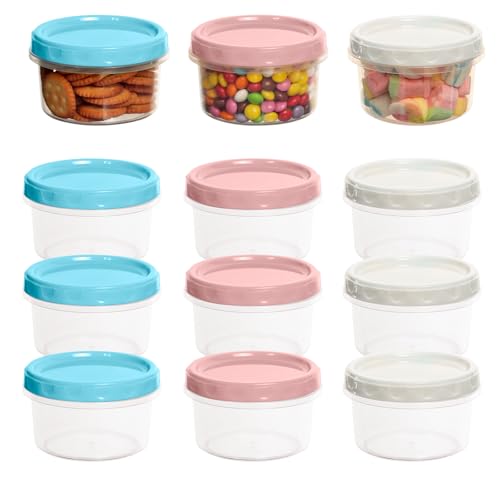 Cozary 12 Piezas Envases De Plastico Con Tapa,Contenedores De Alimentos Pequeños, 250ml Tazones De Plástico Reutilizables Apilables Delicatessen,Aptos Para Lavavajillas, Microondas Y Congelador
