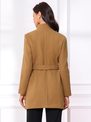 Image of Allegra K Women's Winter Elegant Stand Collar Overcoat Long Belted Pea Coat