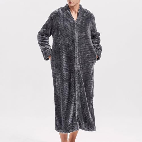 Men's Long Sleeve Plush Robe Warm Full Zip Long Bath Robe Thick Comfy Loose Fit SPA Oversized Bathrobe Loungewear3