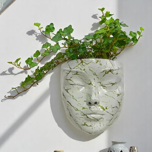 Image of Lady Face Wall Planter | Calm face | Abstract Ceramic Hanging Planter | 17.5 x 13.5 cm | Wall Decoration | Balcony & Living Room Home Decor (Blackstone)