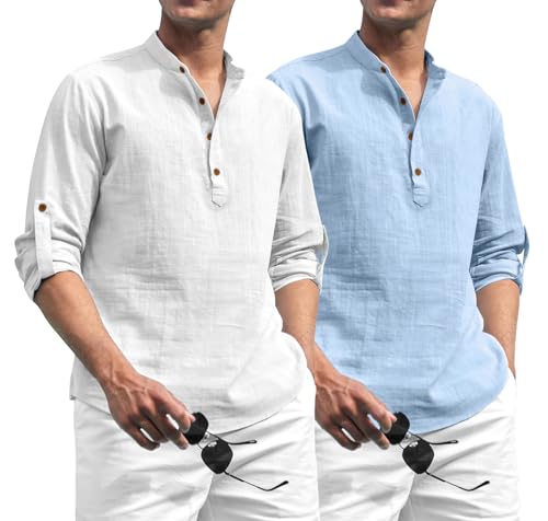 Zombom Combo of Men's Solid Cotton Polyester Blend Full Sleeve Straight Kurta Shirt (Pack of 2)