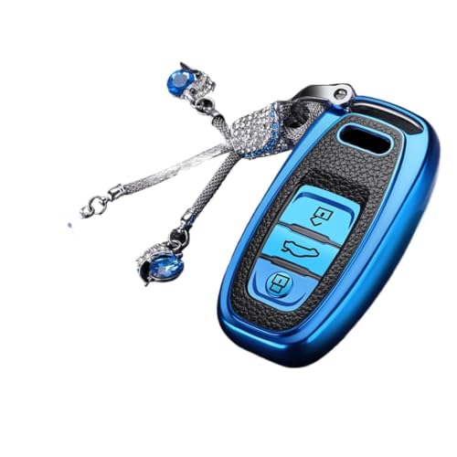 Funda de llave para Audi A3 A4 Q5 en cuero azul elegante con llavero protector premium 2