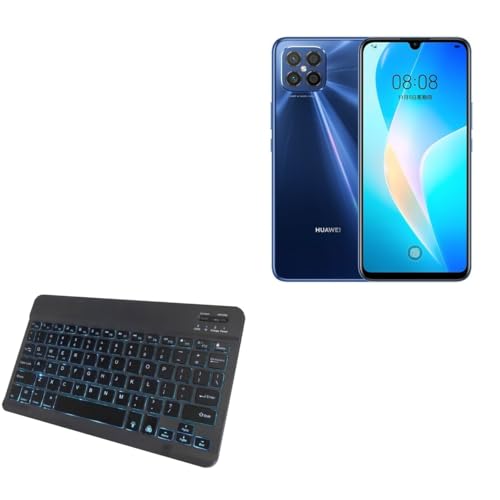 BoxWave Keyboard Compatible with Huawei Nova 8 SE - SlimKeys Bluetooth Keyboard - with Backlight, Portable Slim LED 7 Colors - Jet Black